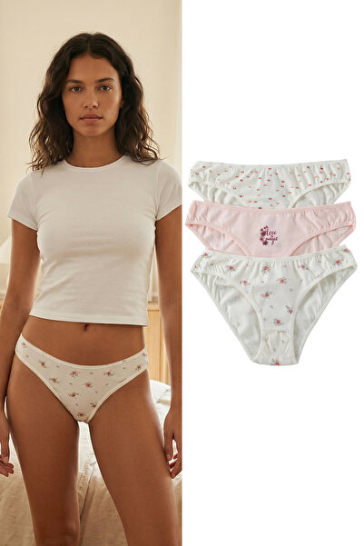 Trendyol Collection 3er-Pack rosa und mehrfarbige Baumwollhöschen mit Blumendruck – THMSS25KU00040