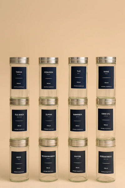 Fhilli بورتلاند - طقم بهارات زجاجي مكون من 12 قطعة بغطاء معدني سعة 110 مل مع ملصق هدية