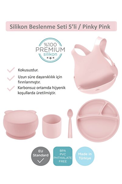 OiOi Silikon Beslenme Seti 5'li - Pinky Pink