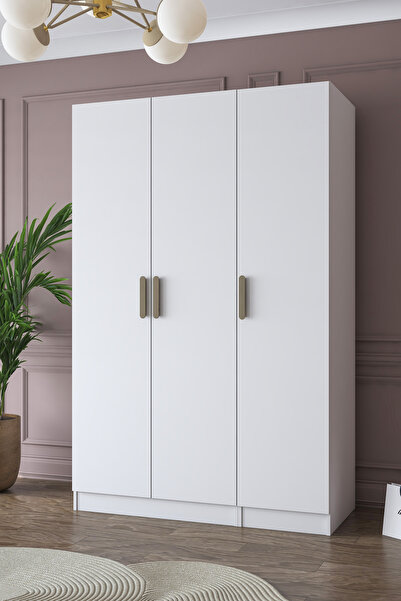 Rani Mobilya Rani BA155 Gardırop Elbise Dolabı 3 Kapaklı 2 Çekmeceli 7 Raflı Askılı Modüler Dolap Beyaz