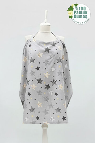 mordesign Çok Amaçlı Bebek Emzirme Örtüsü; Puset, Bebek arabası örtüsü, Emzirme Önlüğü,Gri Yıldız