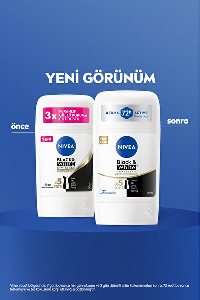 NIVEA Kadın Stick Deodorant Black&White Invisible İpeksi Pürüzsüzlük 50ml,72 Saat Terleme Karşıtı,Alkolsüz