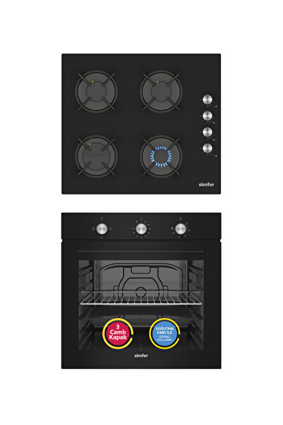Simfer 4 Fonksiyon Trend Mekanik Siyah Cam 2'li Ankastre Set (Fırın + Ocak)