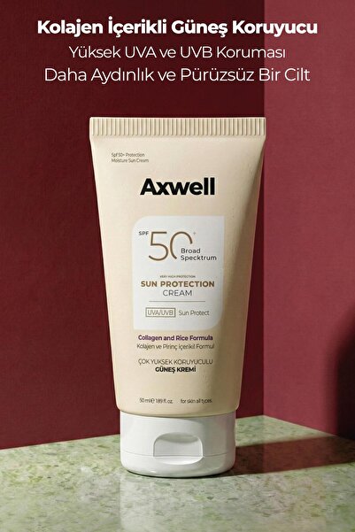 AXWELL Kolajen & Rice Sunscreen Spf50+ Pirinç & Kolajen İçerikli Formül Güneş Kremi 50 ML