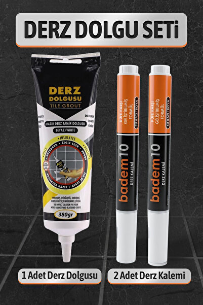 Badem10 (3'LÜ SET) Fayans Arası Beyaz Hazır Derz Dolgusu + 2'li Derz Boyama Boyası Kalemi Hızlı Kuruyan