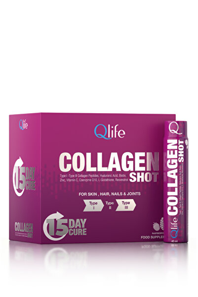 Qlife Cilt Elastiği Destekleyici Kompleks Vitaminli Hidrolize Tip 1 - 2 - 3 Sıvı Kolajen — 15 Tüp