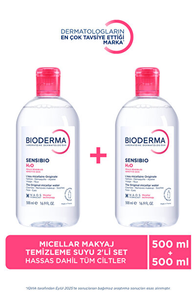 Bioderma Sensibio H2O Micellar Makyaj Temizleme Suyu 2'li Set Hassas ve Tüm Ciltler Yüz ve Göz Çevresi 500 ml