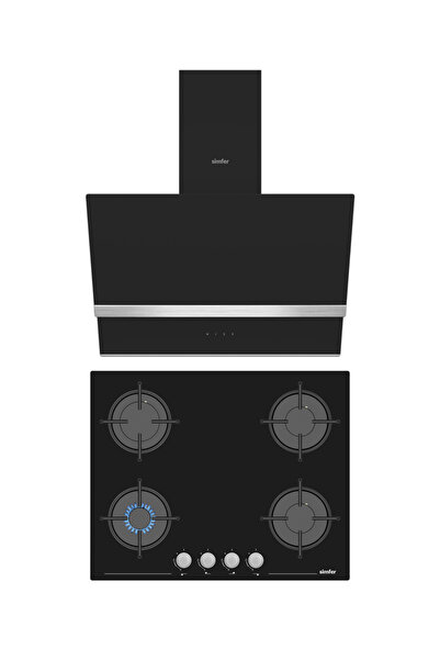 Simfer Steam Siyah 2'li Cam Ankastre Set (Ocak +  Davlumbaz)