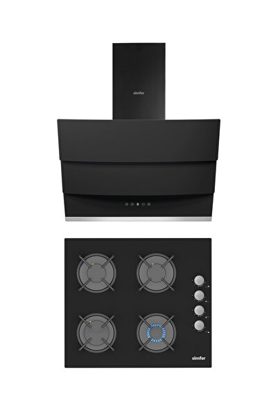 Simfer Siyah Cam Ankastre Set (Ocak + Davlumbaz)