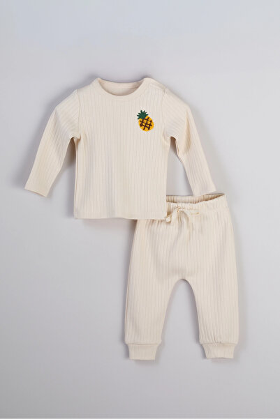 Bondberro طقم ملابس علوية وسفلية للأطفال والرضع مطرزة بنقش الأناناس، مصنوعة من القطن بنسبة 100%