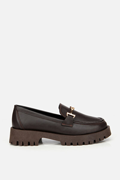 Yaya by Hotiç Kadın Kahverengi Kalın Tabanlı Tokalı Loafer