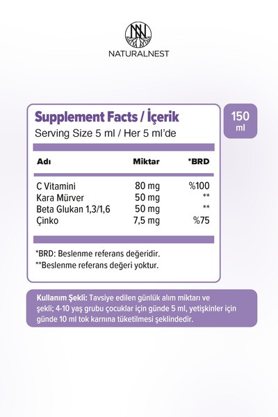Naturalnest Immy Şurup 150 ml - Beta Glukan, Kara Mürver, C Vitamini, Çinko
