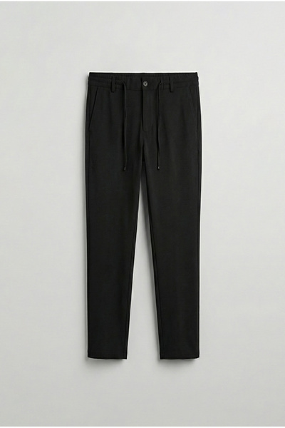 ablukaonline Men's Slim Fit Lace-Up Fabric Trousers Black