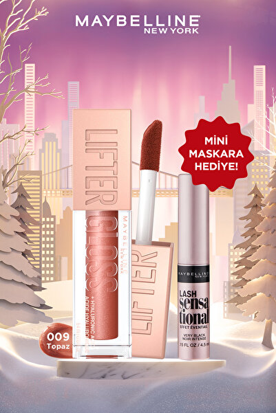 Maybelline New York Lifter Gloss Nemlendirici Dudak Parlatıcısı 009 Topaz & Mini Lash Sensational Maskara Makyaj Seti