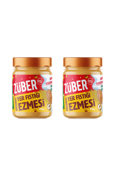 Züber Orıgınal Fıstık Ezmesi (Bal İlaveli) 315G X 2 Adet (Yılbaşı Özel Ambalaj)