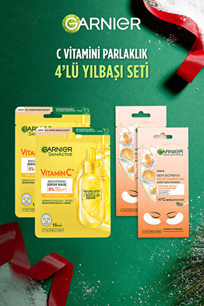 Garnier C Vitamini Parlaklık Verici Yüz Maskesi & Göz Altı Torbalarına Karşı Göz Maskesi 4'lü Set