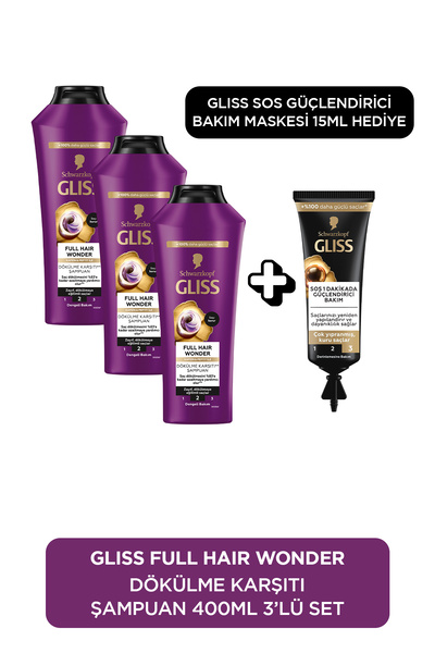 Gliss Full Hair Wonder Dökülme Karşıtı Şampuan 400 ml x 3’lü Set + Ultimate R...