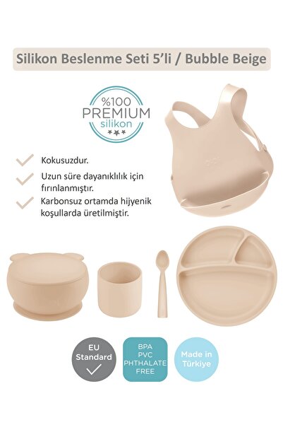OiOi Silikon Beslenme Seti 5'li - Bubble Beige