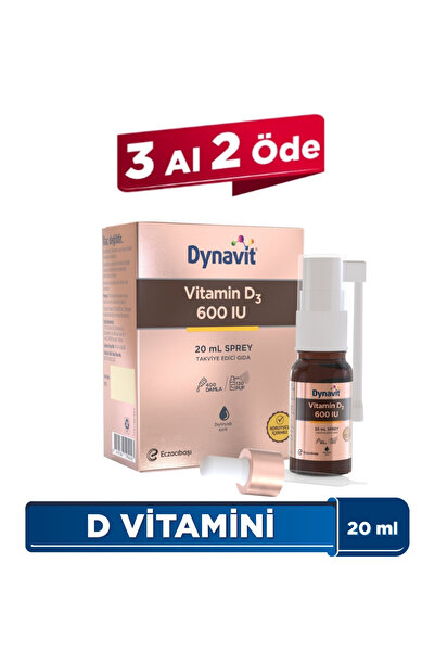 Dynavit Vitamin D3 600 IU (25mcg) 20 mL Sprey - Bağışıklık & Kas & Kemik - D3 Vitamini