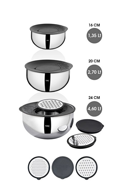 Taç MixMaster 9 Parça Rendeli Karıştırma ve Saklama Kabı (16-20-24 cm)