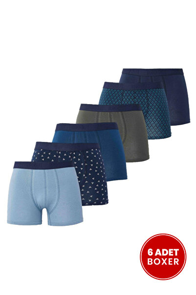 Tudors Erkek 6'lı Pamuklu Likralı Esnek Kumaş Premium Seri Boxer