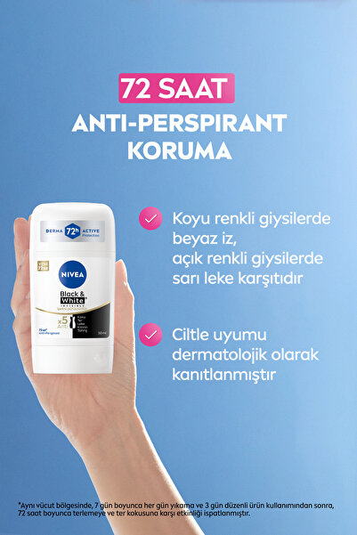 NIVEA Kadın Stick Deodorant Black&White Invisible İpeksi Pürüzsüzlük 50ml,72 Saat Terleme Karşıtı,Alkolsüz