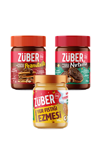 Züber Peanutzilla x1+Nutzilla x1+Original Fıstık Ezmesi (Bal İlaveli) Deneme Paketi (Yılbaşı Özel Ambalaj)