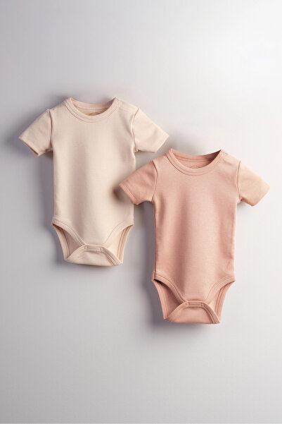 Bondberro 2'li Takım Bebek ve Çocuk Çıtçıtlı Body Zıbın ( Kahve/ Bej )