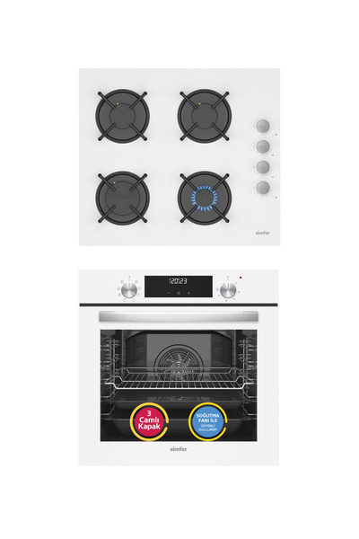 Simfer 9 Fonksiyon QS Dijital Beyaz 2'li Ankastre Set (Fırın + Ocak)