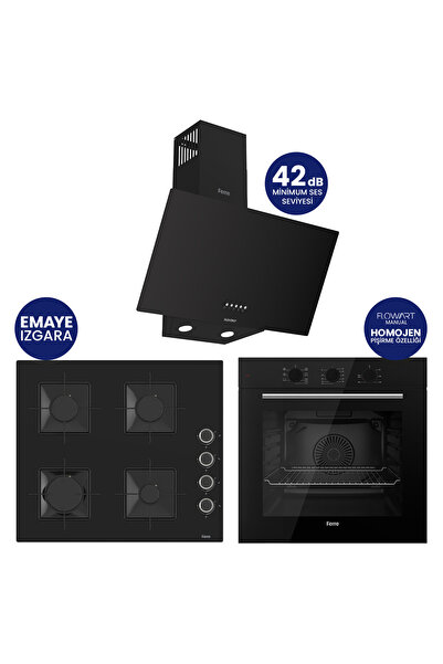 Ferre QBL62CS - SS205 -D086SA 60 Cm Siyah Cam Silentart Turbolu Ankastre Set -Yeni 2026