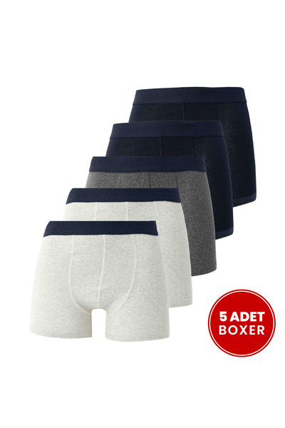 Tudors Erkek 5'li Pamuklu Likralı Esnek Kumaş Boxer
