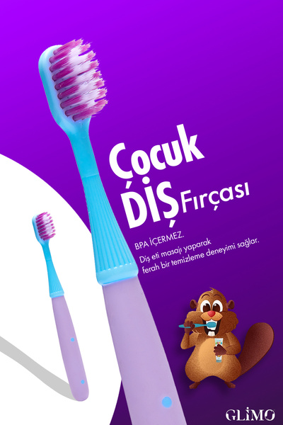 Glimo Kids Çocuk Diş Fırçası | Diş Eti Dostu Yumuşak Kıl, Eğlenceli Tasarım | Çocuklara Özel,mavi