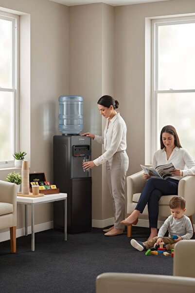 Kiwi KWP-8553 Su Sebili Siyah, 3 Musluklu (Sıcak-Soğuk-Ilık), Saklama Dolabı