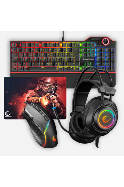 Rampage Hydra R6 Siyah Red Switch Rm-k19 Siyah Kulaklık Makrolu Rgb Mouse Mousepad 4lü Oyuncu Set