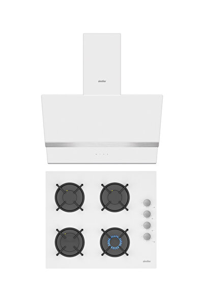 Simfer Beyaz 2'li Cam Ankastre Set (Ocak + Davlumbaz)