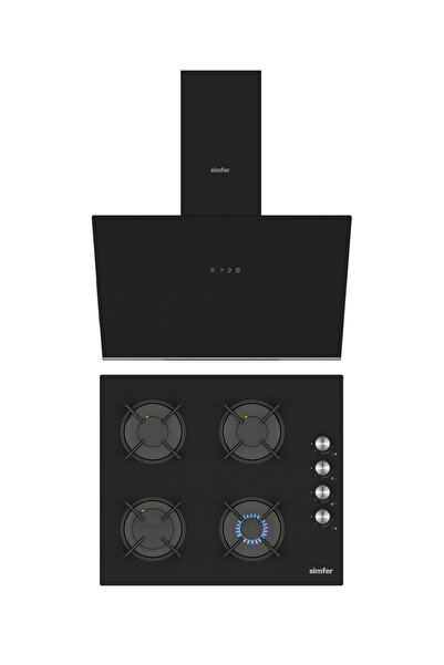 Simfer Trend Siyah 2'li Cam Ankastre Set (Ocak + Davlumbaz)