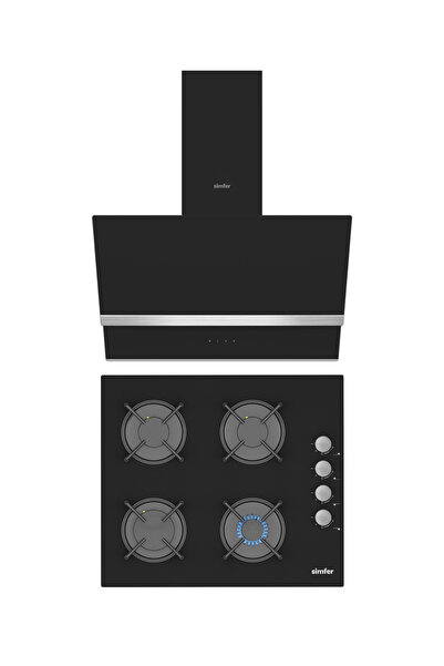 Simfer 2'li Siyah Cam Ankastre Set(Ocak + Davlumbaz)