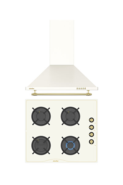 Simfer Retro Bej 2'li Cam Ankastre Set (Ocak + Davlumbaz)