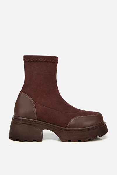 Yaya by Hotiç Braune Damenstiefel aus Stretch-Wildleder mit dicker Sohle