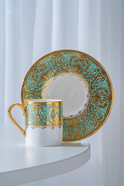 ACAR Waldo 24K Altın Detaylı 6 Kişilik Porselen Kahve Fincan Takımı - 90 ml