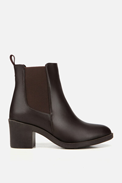 Yaya by Hotiç Kadın Kahverengi Lastikli Kalın Topuklu Bot