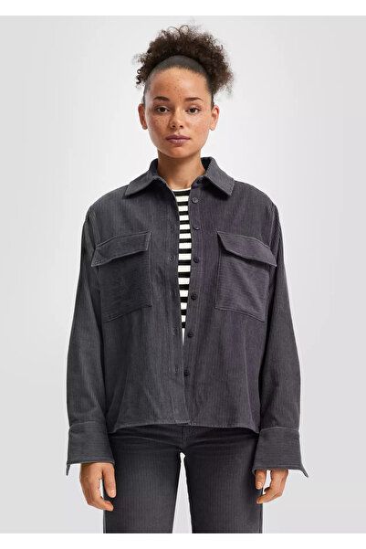 QS by s.Oliver Zapięcie na guziki, kołnierzyk koszulowy, plisa, sztruks, styl...