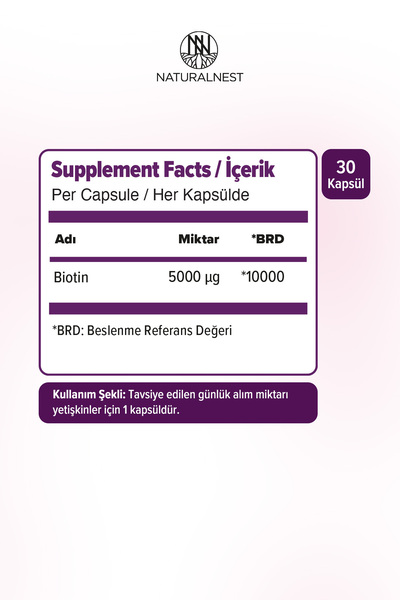 Naturalnest Biotin 5.000 mcg 30 Kapsül