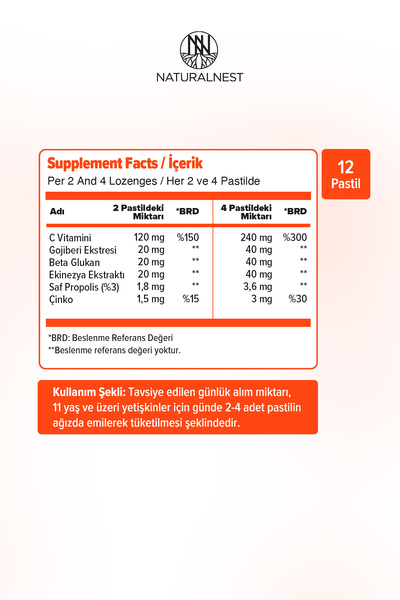 Naturalnest Defence Şekersiz 12 Sert Pastil