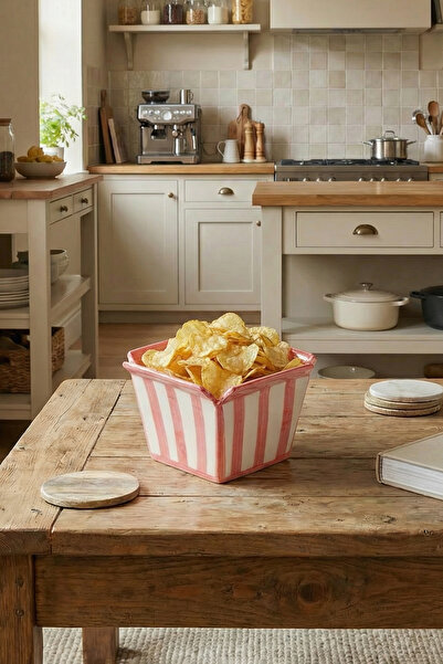 TRENDYOLMİLLA HOME Red-White Striped Patterned Chips Bowl 250 ml Tphaw26Kse00002