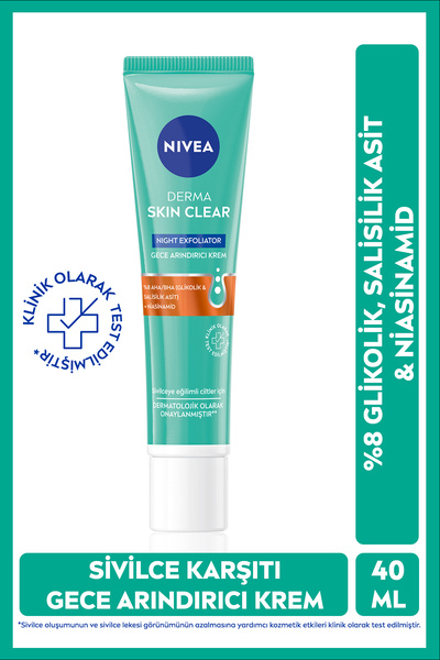 NIVEA Derma Skin Clear Karşıtı Yüz Temizleme Jeli 150ml ve Gece Arındırıcı Krem 40ml, Niasinamid