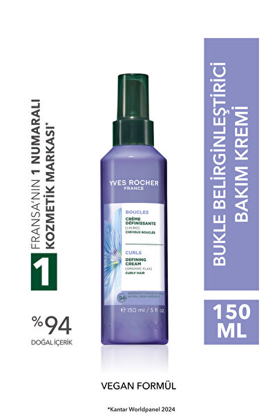 Yves Rocher Bukle Defining Care Cream - Curly and Wavy Hair - Vegan - No Rinse - 99729