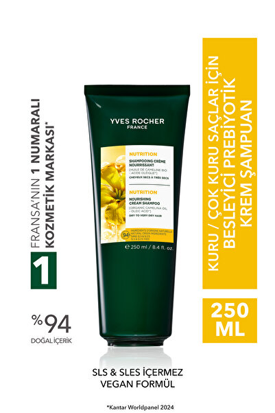 Yves Rocher Besleyici Prebiyotik Krem Şampuan-Kuru Çok Kuru Saçlar/Nutrition-SLS&SLES İçermez,Vegan-250ml
