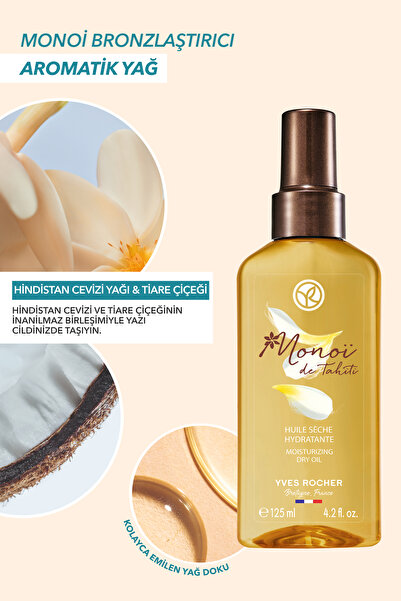 Yves Rocher Monoi Bronzlaştırıcı Nemlendirici Besleyici Aromatik Yağ-Tüm Ciltler-Monoi de Tahiti-Vegan-125ml