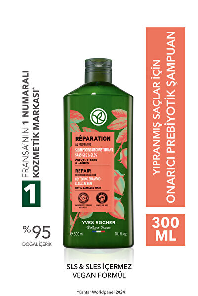 Yves Rocher Onarıcı Prebiyotik Şampuan - Yıpranmış Saçlar / Reparation - SLS,SLES içermez,Tuzsuz, Vegan -300ml